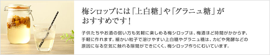 梅シロップには「上白糖」や「グラニュ糖」がおすすめです！